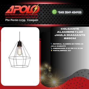 Colgante alambre 1 luz jaula diamante ø25cm