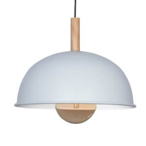Colgante media esfera de aluminio con detalle en madera 1L