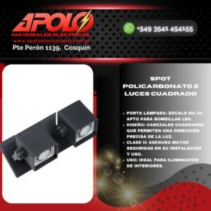 Spot policarbonato 2 luces cuadrado
