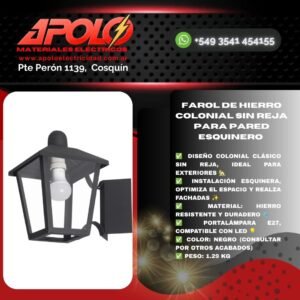 Farol de Hierro Colonial sin Reja para Pared Esquinero | Estilo Clásico y Resistencia