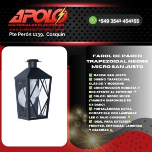 Farol de Pared Trapezoidal Negro Micro SAN JUSTO