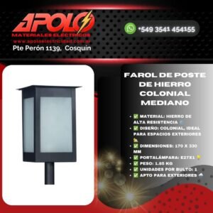Farol de Poste de Hierro Colonial Mediano | Estilo Clásico y Durader